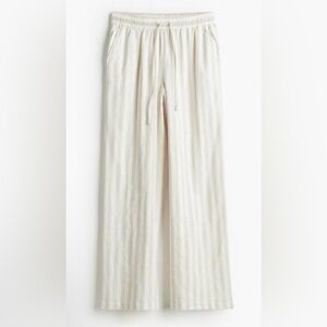 H&M Cream Striped Linen Blend Pants